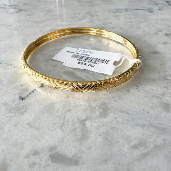 J Crew Etched Goldtone Bangle Bracelet Textured Classic - Picture 3 of 5